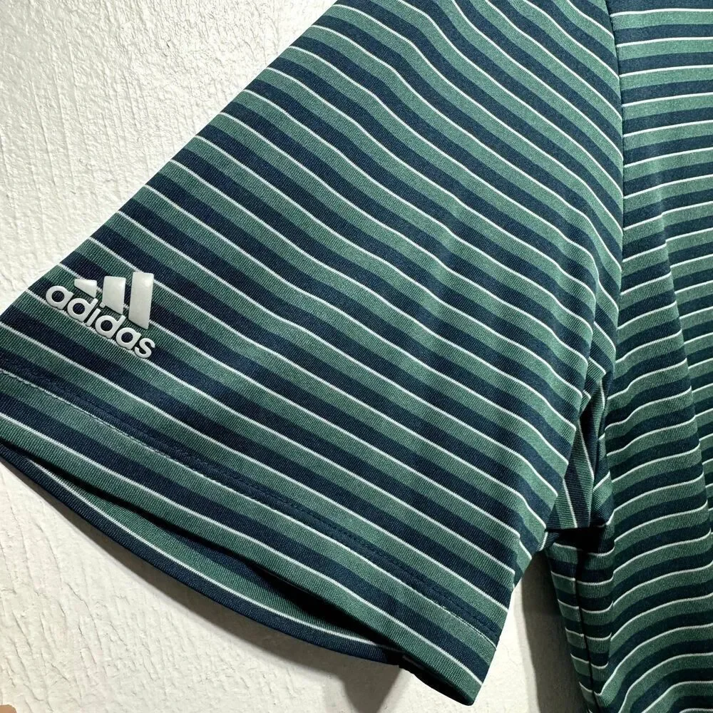 Adidas Polo Shirt Teal & Green Stripe Short Sleeve Collared Mens sz Large